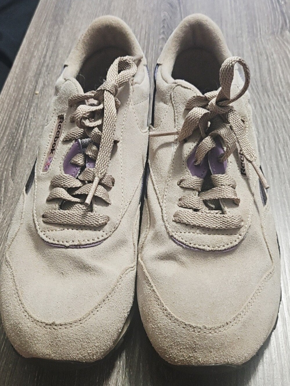 Mens Reebok Classic Retro leather/suede sneakers tan/purple/black size 10